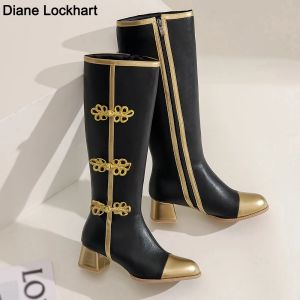 Bottes à grande taille Fashion Knee High Boots Femmes Coss Play Chaussures Automne Hiver Bottes hautes Femmes Black Black Gol Chine Chine