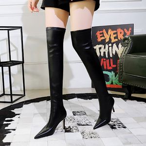 Bottes BIGTREE Mode Courte Peluche Simple Talons Pointu Hiver Sexy Discothèque Moderne Stripper Slim Pédicure Sur Le Genou 230920