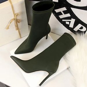 Laarzen BIGTREE Schoen Mode Enkel Puntschoen Stretch Herfst Stiletto Sokken Hoge Hakken Dames Schoenen 231214