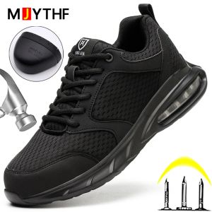 Boots Black Air Cushion Safety Shoes Ultralight Shock Absorption Travail Chaussures Chaussures de sécurité Antistab