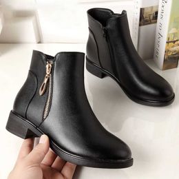 Laarzen zwarte enkellaarzen voor vrouwen zip deco lederen laarsjes vrouw winter 2022 waterdichte regen sneeuw herfst schoenen y2210