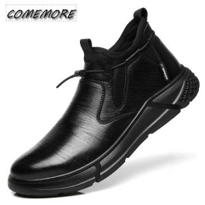 Botas de cuero negro Impermeable de trabajo de seguridad para hombres Botas de oficina zapatos Indestructibles botas masculinas calzado primavera otoño