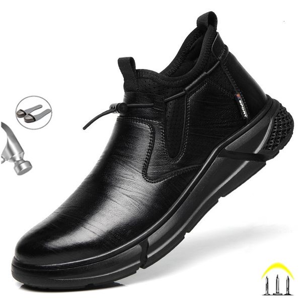Bottes en cuir noir chaussures de travail de sécurité imperméables pour hommes bout en acier bureau Construction indestructible chaussures pour homme 230922