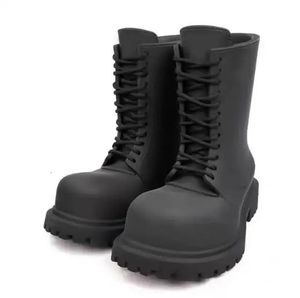 Bottes Noir Mat Cuir Gros Bout Rond Croix Attachée À Lacets Semelle Épaisse Mi-mollet Hommes Haut Haut Loisirs En Plein Air Court Chelsea 231130