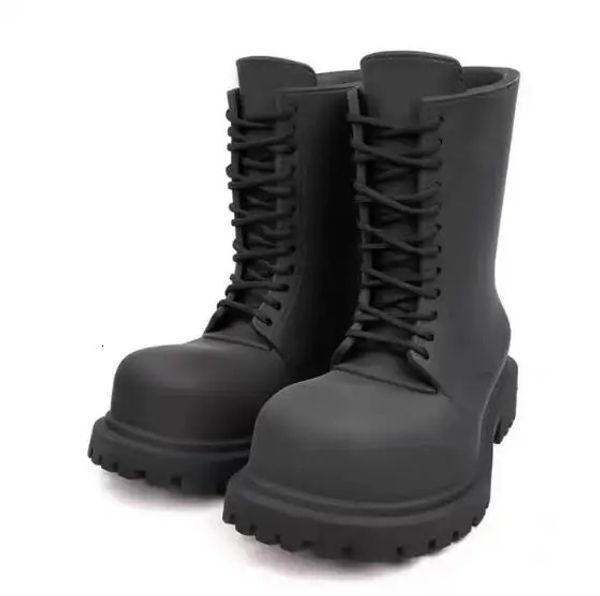 Bottes Noir Mat Cuir Gros Bout Rond Croix Attachée À Lacets Semelle Épaisse Mi-mollet Hommes Haut Haut Loisirs En Plein Air Court Chelsea 231130