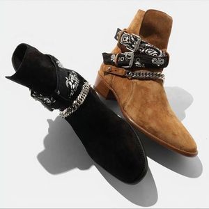 Laarzen zwarte mannen korte bruine kudde gesp ronde ronde teen enkel voor zakelijke zapatos hombre 230303