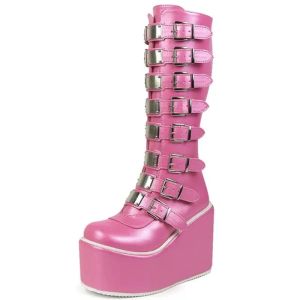 Botas de plataforma rosa negro botas góticas 2yk botas dama zapatos otoñales para mujeres botas altas botas punk street botas