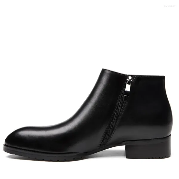 Bottes noires bout pointu hommes cheville printemps automne cuir fermeture éclair robe de bal chaussures formelles