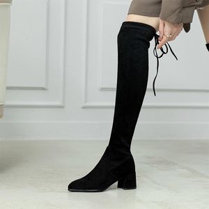 Botas negras sexy sobre la rodilla mujeres tacones altos zapatos damas muslo invierno niño gamuza largo zapato femenino tamaño 43