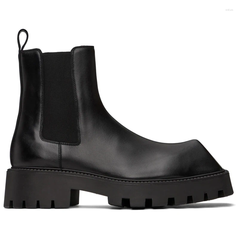 Ботинки, черная квадратная голова, рог носорога, мужская стильная зимняя обувь до щиколотки в стиле ретро, повседневная обувь с высоким берцем, износостойкая