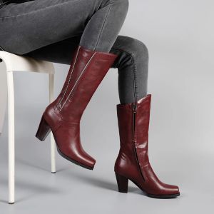 Bottes Vin noir Bottes hautes du genou rouge