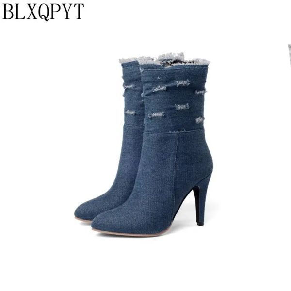 Boots Blxqpyt plus grosse taille 2850 BOOT DE DENIM BOOT COURT POINTÉ FEMMES AUTOMNE HIVER HEURS HEURS SHOINS DE MARIAGE FEMME Y72