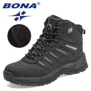 Botas Bona 2022 Nuevos diseñadores Botas de nieve de invierno Men Acción de lujos de peluche Botas de tobillo súper cálidas Hombre al aire libre Botas de caminata Mansculino