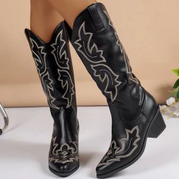 Boots Bonjomarisa Black Midcalf Wester's Western Boots Square Talons larges Cowgirls Chaussures pour femmes 2023 AUTOMNE BOOTS COWBOY NOUVEAUX BOOTS