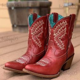 Bottes BONJOMARISA bottes occidentales brodées pour femmes bottines courtes Cowboy Cowgirls sans lacet talon épais chaussures Vintage 2022 nouveau T231117