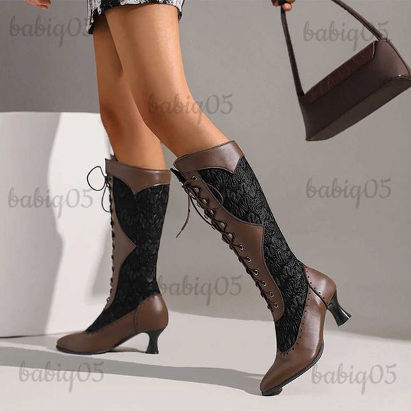 Bottes BONJOMARISA INS offre spéciale Vintage dentelle Cowgirls de luxe femmes bottes à lacets automne décontracté robe de soirée Cosplay talons hauts chaussures T231117