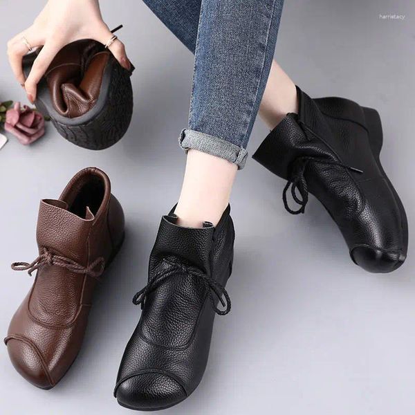 Bottes Botties femme 2024 Soft Pluxe cheville pour les femmes Lacet Lace Up Autumn Shoes Talage Talon Femme Boot Leather Platform