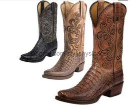 Bottes bottes 3 couleurs mode hommes femmes rétro brodé Cowboy bottes PU Western bout carré bottes grande taille 34-48 011923H