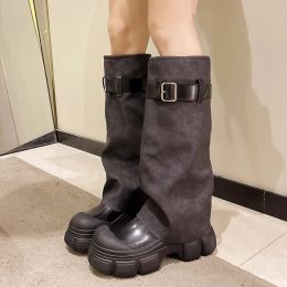 Bottes bottes pour femmes chaussures hivernales hautes plates-formes talons grossiers