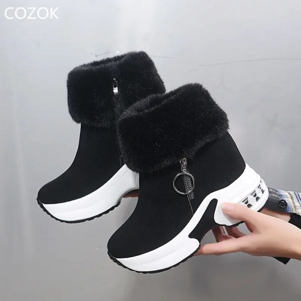 Botas botas para mujeres invierno para mujeres 2023 calzado Mujer tendencia botines zapato de niña elevación barata interna nueva piel de cuero para mujer pelaje