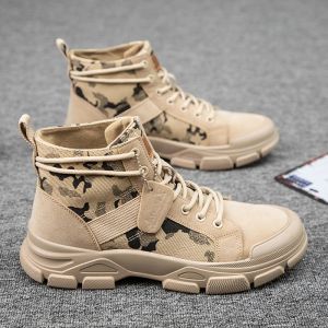 Laarzen laarzen mannen luxe merk ontwerper laarzen heren 2021 mode hightop combat laarzen woestijn training lederen laarzen camouflage