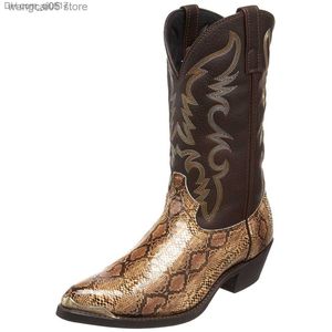 Botas Botas Retro Hombres Mujeres Botas Cabeza dorada Piel de serpiente Zapatos de invierno de cuero de imitación Botas de vaquero occidentales bordadas Calzado unisex Tamaño grande T230713 Z230724