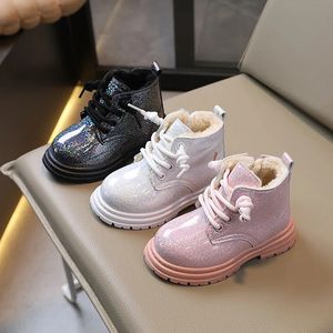 Unisex Toddler Ankle Boots Glittery Winter Kids Chunky Zipper Non-Slip Booties Pink/White/Black