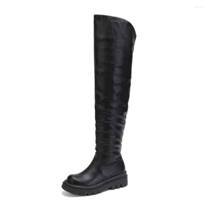 Boots Botas de Mujer Knee High Women Designer Autumn Winter Fashion veelzijdige zwarte dames platformschoenen Big Size 43 18-2