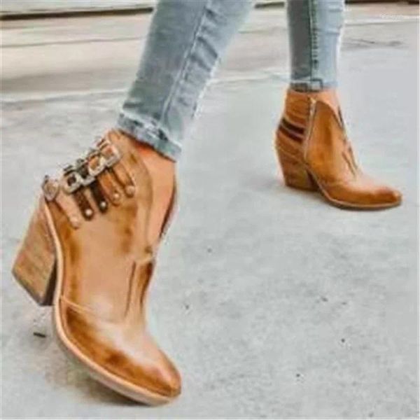 Botas Botas Mujer 2023 Femenina de otoño invierno PU cuero vaquero hebillas hebillas cuña botines de tacón alto punk