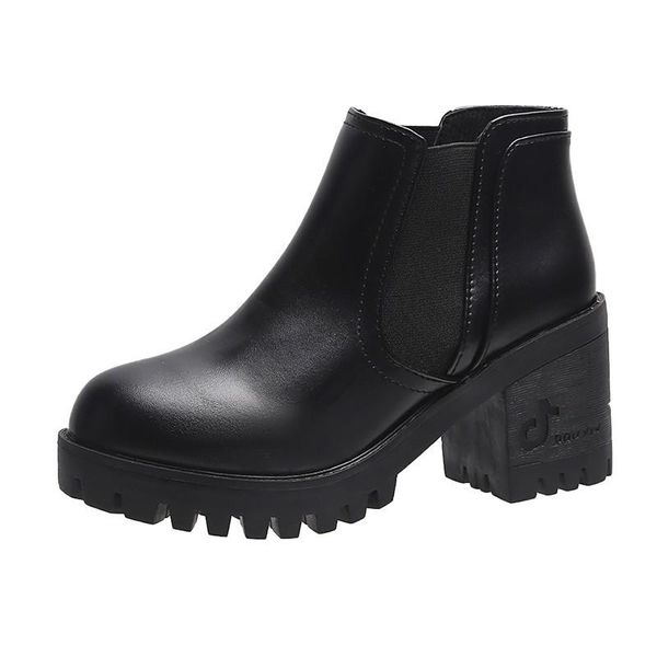 Bottes Botas Femme Moto Cheville Talon compensé Plate-forme Printemps Cuir Noir Oxford Chaussures 2022 Mujer