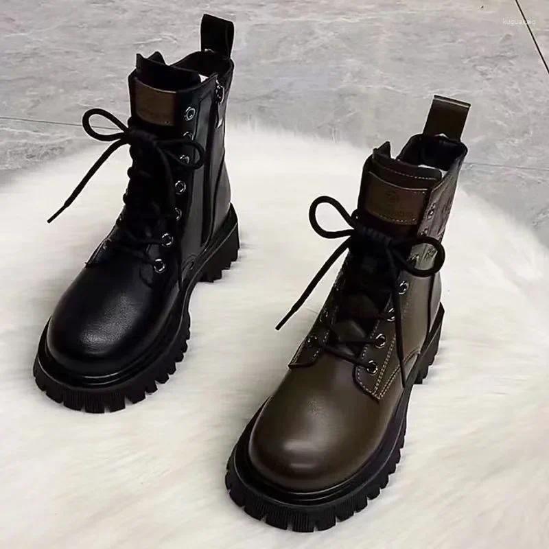 Stiefel Botines Plattform Frauen Boot Winter Mode Knöchel Plüsch kurzseitig vielseitige Leder Britische Schuhbotas Mujer