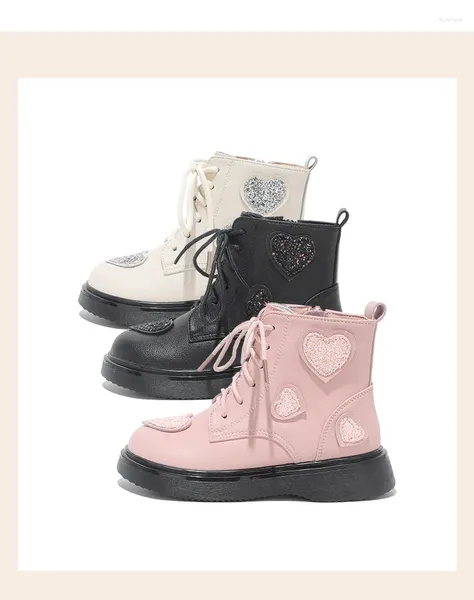 Botas Boutique Cuero para niñas Moda clásica simple Niños hasta la rodilla Multicolor Corazón estampado Flash Zapatos largos de invierno