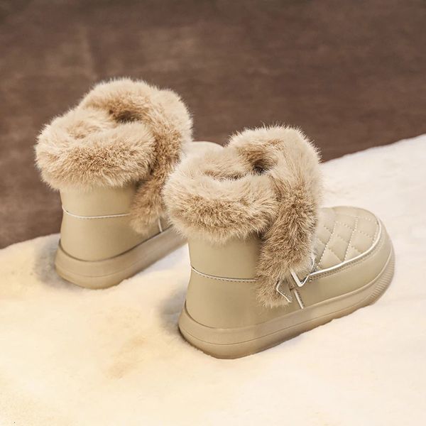 Botas de invierno para niña, forro de piel cálido, zapatos de nieve antideslizantes, tobillo plano, impermeable, exterior, felpa duradera para niños 231205