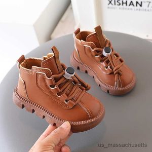 Boots Boys Boots Kids Ankle Boots 2023 Autumn Winter Gloednieuwe Toddlers Children Fashion Boots For Little Boy Girl Lace-Up Soft Rubber R230822