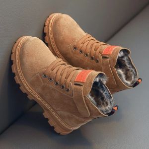 Boots Boys Fashion Boots Winter plus katoenen sneeuwlaarzen Dikke bodem niet -slip kunstmatige PU waterdichte peuterjongen gevechtslaarzen voor kind