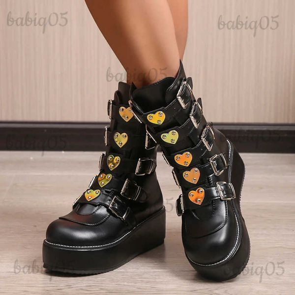 Botas Diseño de marca Negro Estilo gótico Plataforma gruesa Primavera Otoño Invierno Zapatos Mujer Moda Punk Street Boots Plus Tamaño 43 T231117