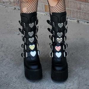 Botas Diseño de marca Botas góticas Ins Hot Great Qualidad Moda Cool Motorcycle Boots Big Size 43 Wedges Heart Platform Boots Mid-Calf T230817