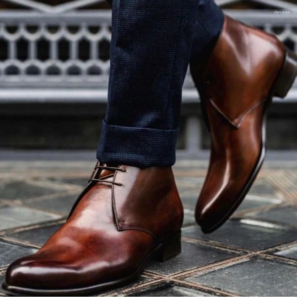 Botas Diseño de marca Tobillo para hombre Moda Tacones gruesos con cordones Zapatos de negocios casuales para hombre Fiesta Boda Retro Masculino