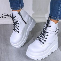 Boots Brand Design Boots Femme Retro Gothicpunk Round Toe Laceup Platform Side Boots Boots Boots Winter New Rock Party Botas Mujer