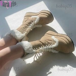 Laarzen Brand Design Dames Halfhoge Snowboots Platform Sleehakken Hoge Hakken Winter Warm Pluche Kudde Korte Laarsjes Zoet Schattig Schoenen Vrouw T231121