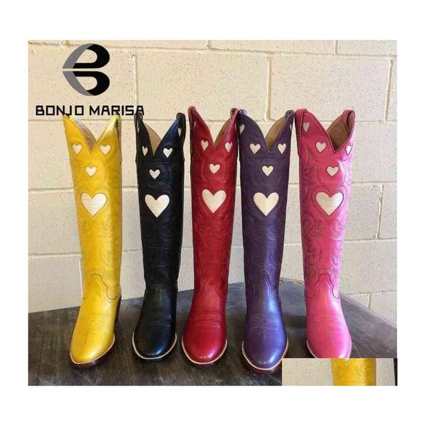 Botas Marca Moda Colorf Love Heart Ridding Western para mujeres Cowgirl Cowboy Chunky Heel Mid Becerro Drop Entrega Zapatos Accesorios Ot5Op