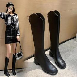 Boots Brand Ladies Platform Black Fashion Chunky Med Heels Knee High Women Casual Party Shoes Femme cuisse