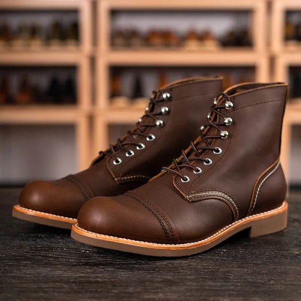 Bottes marque Boots Men's Motorcycle Handmade Wings Geothesine Le cuir Bottes de mariage en cuir Casual British Style Men Boots Red