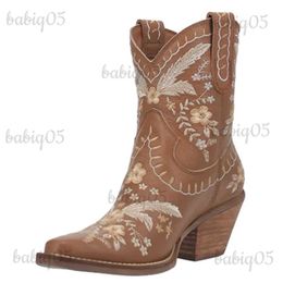 Bottes flambant neuf 2022 printemps automne bottes occidentales avec fleur mode Cowgirl marche confortable femme bottine chaussures T231121