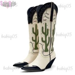 Bottes Tout nouveau Design 2023 Western Cowboy mi-mollet femmes bottes gros talons hauts Cactus Vintage Cowgirl bottes longues chaussures rétro femme T231121