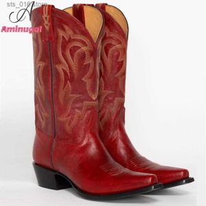 Bottes Flambant neuf livraison directe 2023 Cowgirl femmes bottes occidentales Cowboy mode couture mi-mollet femmes bottes chaussures grande taille 43 T230824