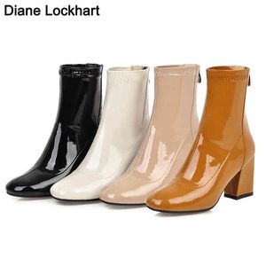 Bottes Brand New Winter Square Head Killer Booties Chaussures pour femmes British High Heel Mid Ladies Single Boot Taille 41 220901