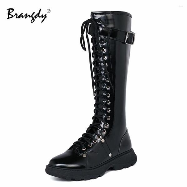 Boots Brangdy Cow Leather Gothic Black Femmes Talon Sexe plate-forme gros