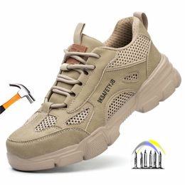 Botas zapatos de seguridad transpirables hombre trabajo de verano hombres ligeros zapatillas antideslizantes protectoras antipinchazos 230905