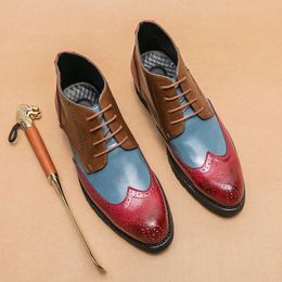 Laarzen British enkel mannen schoenen mode kleurblokkerende ing pu brogue gesneden veter klassiek bedrijf casual straat dagelijks een 6082